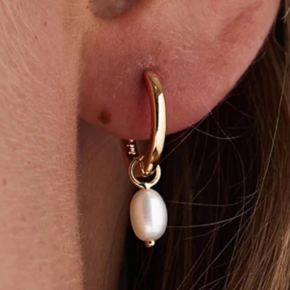 Huggie Gold Hoops & Dangling Pearl DROP Earrings Classy Elegant Sweet